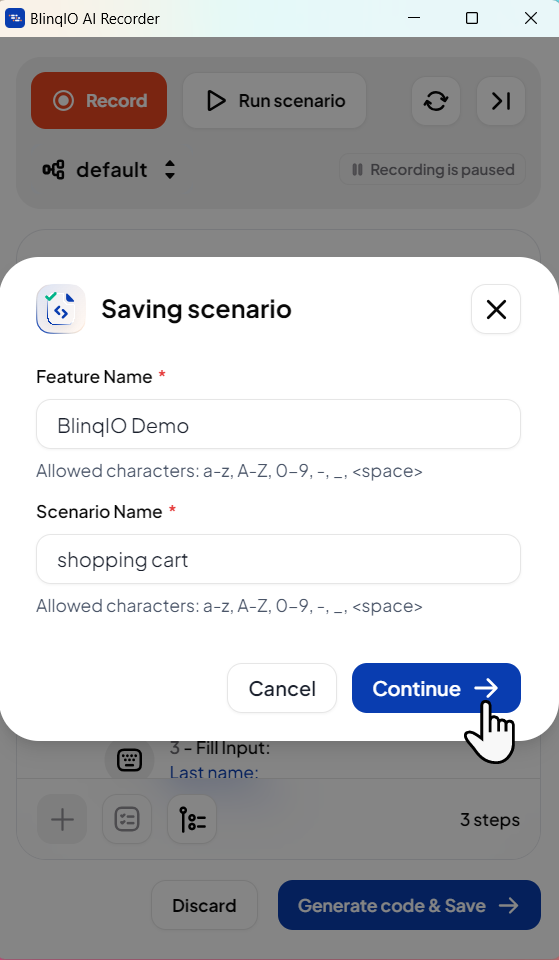 Saving scenario