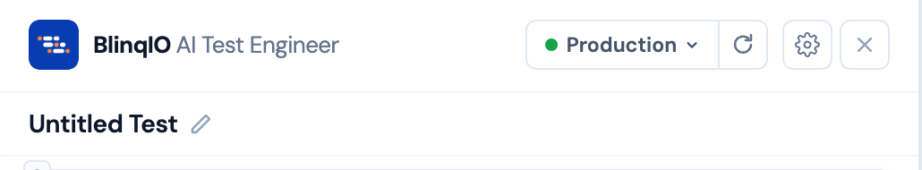 Editor header showing environment selector and action buttons