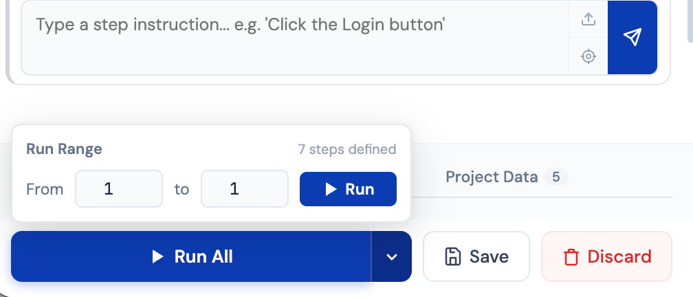 Run range dialog for selecting specific step numbers