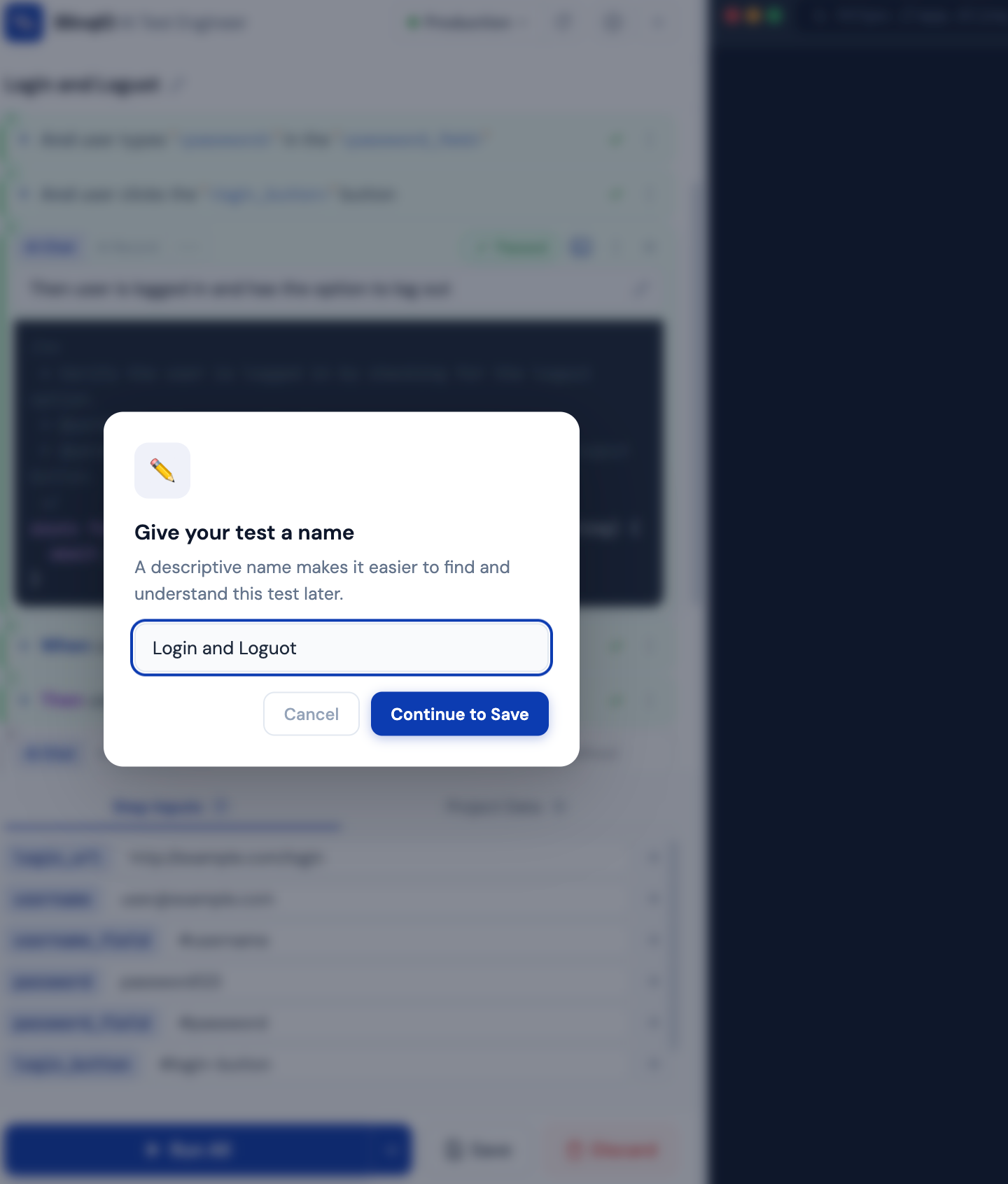 Save flow showing name prompt and run recommendation guardrails
