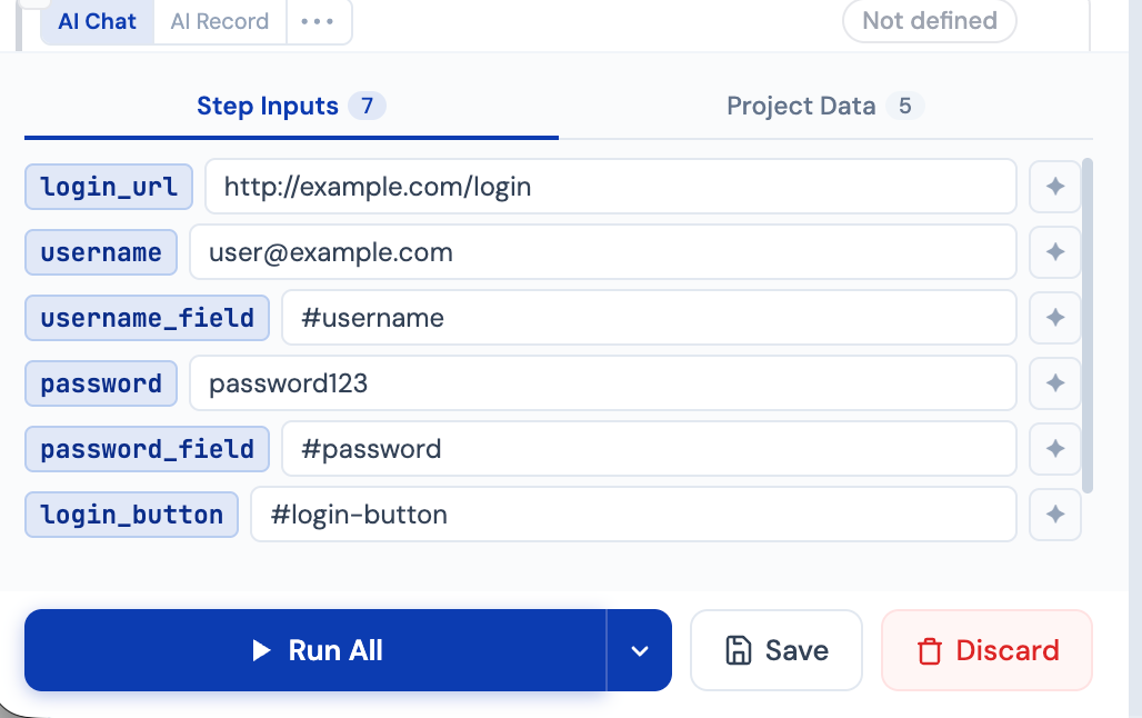 Step with parameter token highlighted in the step name