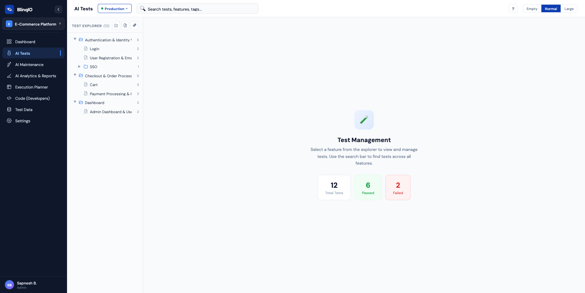Environment selector showing current target URL