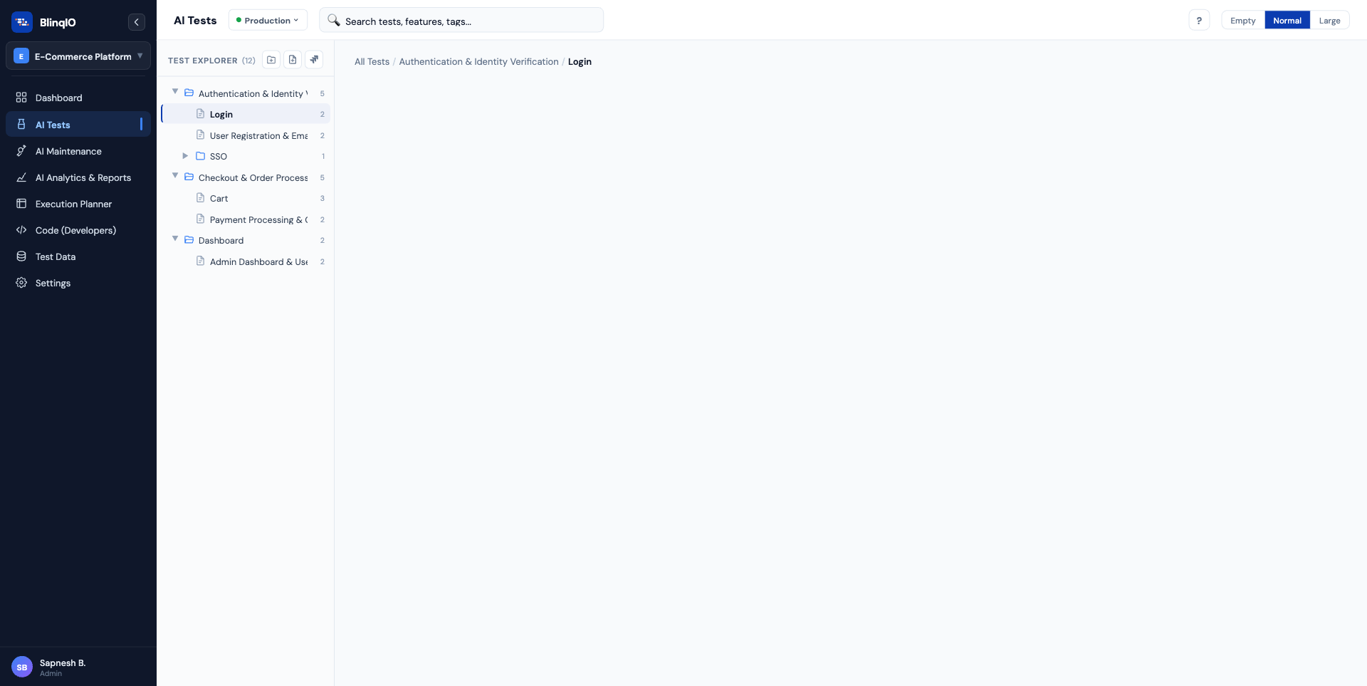 Test detail panel showing steps and parameters